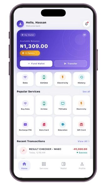 Abis VTU App Mockup